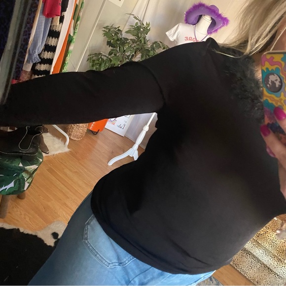 Vintage y2k black blouse fur feather collar - Picture 5 of 5